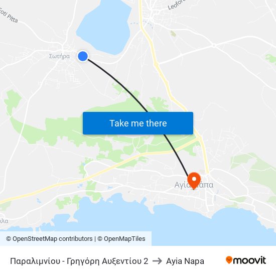 Παραλιμνίου - Γρηγόρη Αυξεντίου 2 to Ayia Napa map