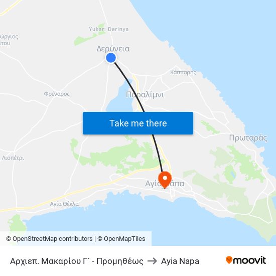 Αρχιεπ. Μακαρίου Γ´ - Προμηθέως to Ayia Napa map