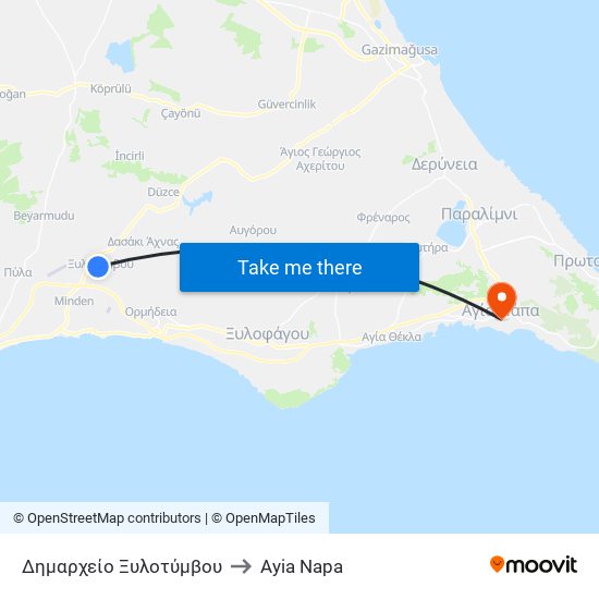 Δημαρχείο Ξυλοτύμβου to Ayia Napa map