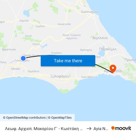 Λεωφ. Αρχιεπ. Μακαρίου Γ´ - Κωστάκη Παντελίδη to Ayia Napa map