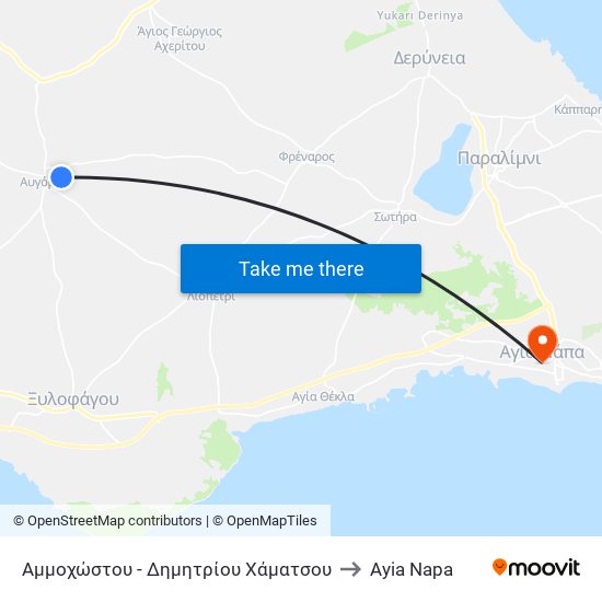 Αμμοχώστου - Δημητρίου Χάματσου to Ayia Napa map