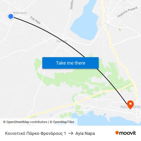 Κοινοτικό Πάρκο Φρενάρους 1 to Ayia Napa map