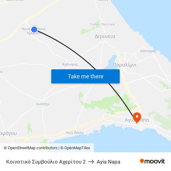 Κοινοτικό Συμβούλιο Αχερίτου 2 to Ayia Napa map