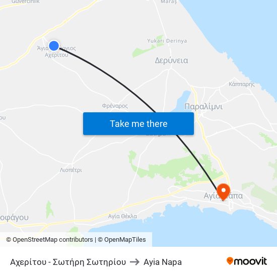 Αχερίτου - Σωτήρη Σωτηρίου to Ayia Napa map