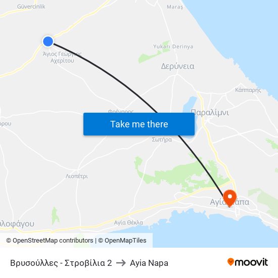 Βρυσούλλες - Στροβίλια 2 to Ayia Napa map