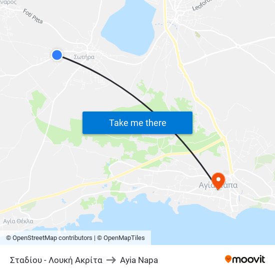 Σταδίου - Λουκή Ακρίτα to Ayia Napa map