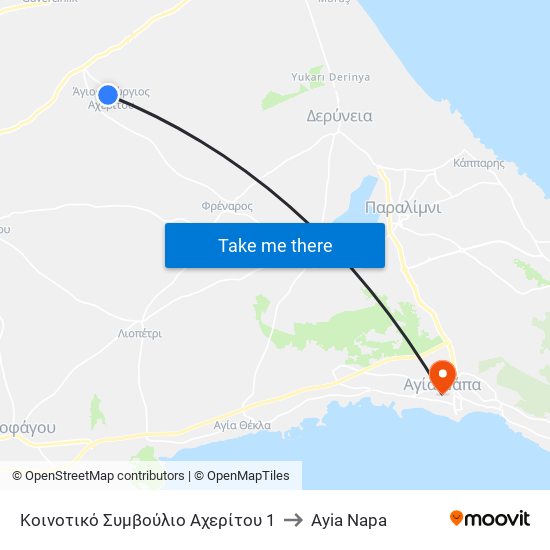 Κοινοτικό Συμβούλιο Αχερίτου 1 to Ayia Napa map