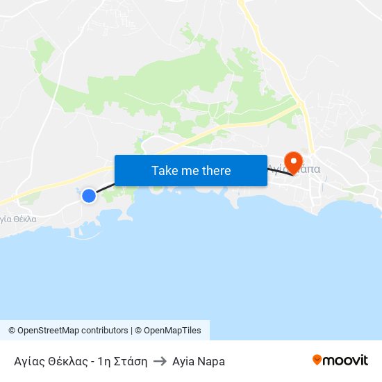 Αγίας Θέκλας - 1η Στάση to Ayia Napa map