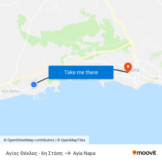 Αγίας Θέκλας - 6η Στάση to Ayia Napa map