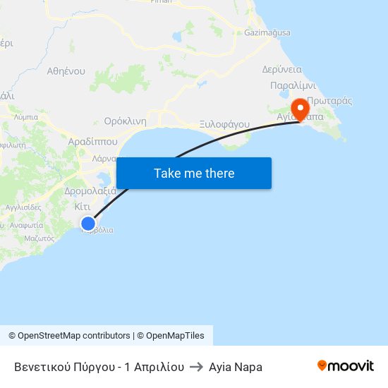 Βενετικού Πύργου - 1 Απριλίου to Ayia Napa map