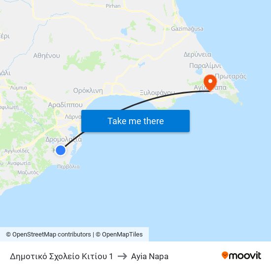 Δημοτικό Σχολείο Κιτίου 1 to Ayia Napa map