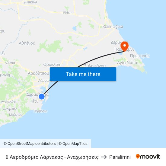 ✈ Αεροδρόμιο Λάρνακας - Αναχωρήσεις to Paralímni map