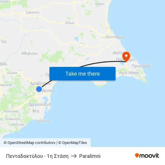 Πενταδακτύλου - 1η Στάση to Paralímni map