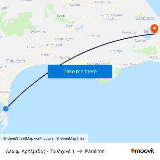 Λεωφ. Αρτέμιδος - Τουζχανέ 1 to Paralímni map