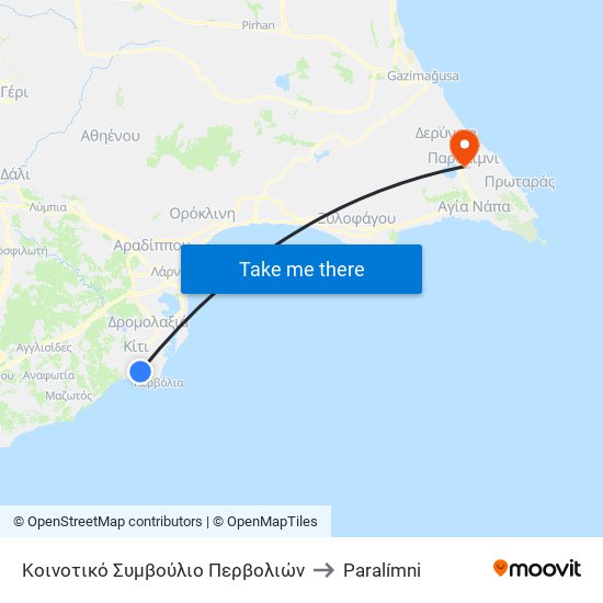 Κοινοτικό Συμβούλιο Περβολιών to Paralímni map