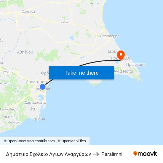 Δημοτικό Σχολείο Αγίων Αναργύρων to Paralímni map