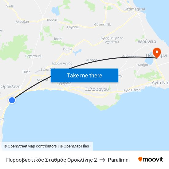 Πυροσβεστικός Σταθμός Οροκλίνης 2 to Paralímni map