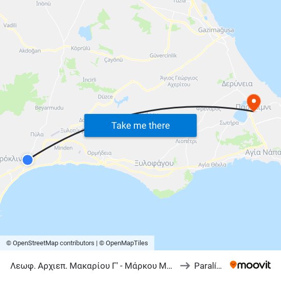 Λεωφ. Αρχιεπ. Μακαρίου Γ' - Μάρκου Μπότσαρη to Paralímni map