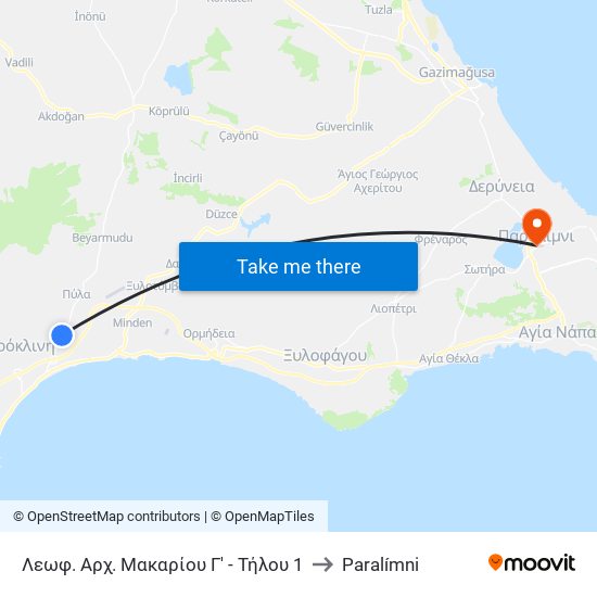 Λεωφ. Αρχ. Μακαρίου Γ' - Τήλου 1 to Paralímni map