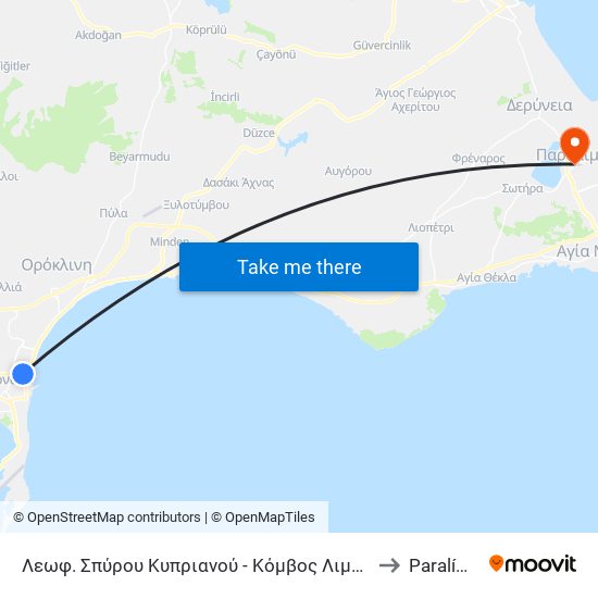 Λεωφ. Σπύρου Κυπριανού - Κόμβος Λιμανιού to Paralímni map