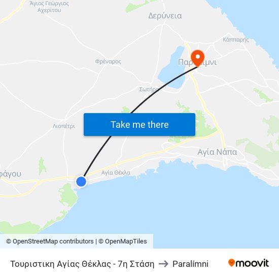 Τουριστικη Αγίας Θέκλας - 7η Στάση to Paralímni map