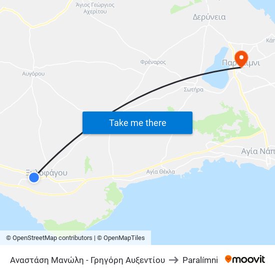 Αναστάση Μανώλη - Γρηγόρη Αυξεντίου to Paralímni map