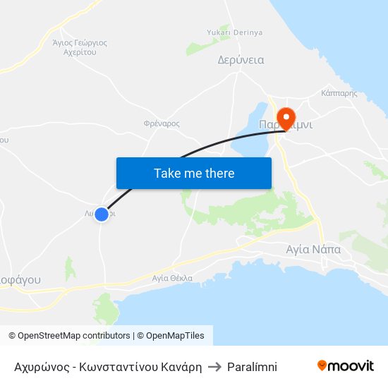 Αχυρώνος - Κωνσταντίνου Κανάρη to Paralímni map