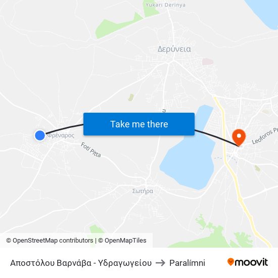 Αποστόλου Βαρνάβα - Υδραγωγείου to Paralímni map