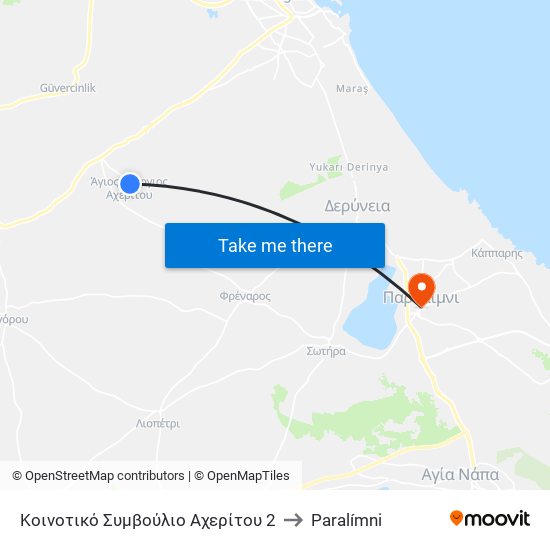 Κοινοτικό Συμβούλιο Αχερίτου 2 to Paralímni map