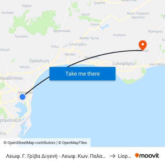 Λεωφ. Γ. Γρίβα Διγενή - Λεωφ. Κων. Παλαιολόγου 1 to Liopétri map