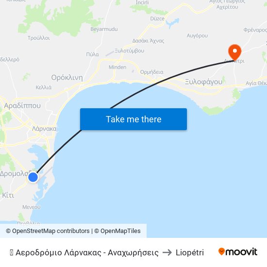 ✈ Αεροδρόμιο Λάρνακας - Αναχωρήσεις to Liopétri map