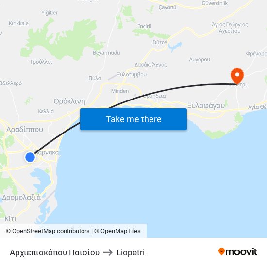 Αρχιεπισκόπου Παϊσίου to Liopétri map