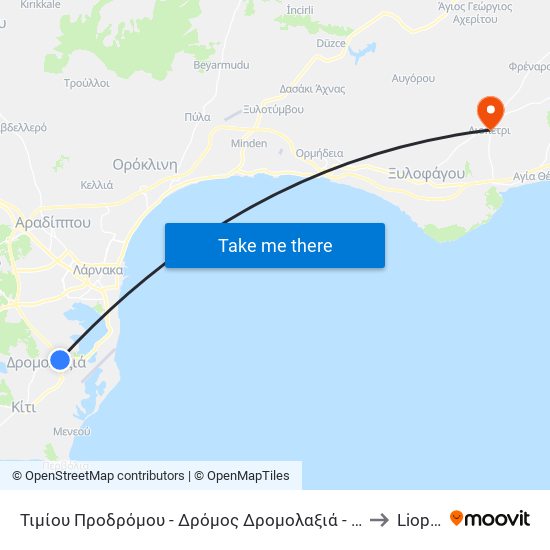 Τιμίου Προδρόμου - Δρόμος Δρομολαξιά - Αεροδρόμιο 2 to Liopétri map
