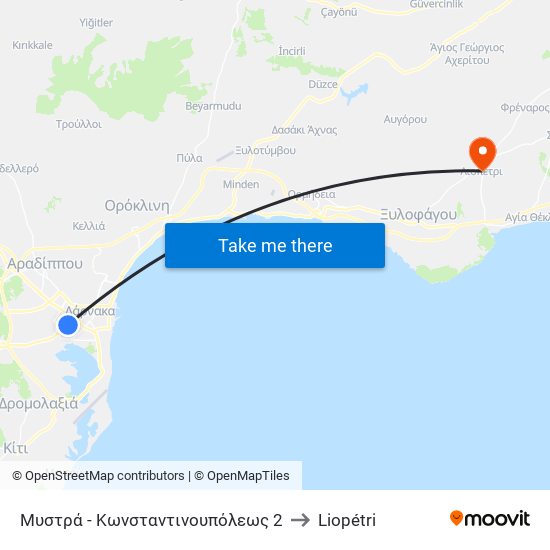 Μυστρά - Κωνσταντινουπόλεως 2 to Liopétri map