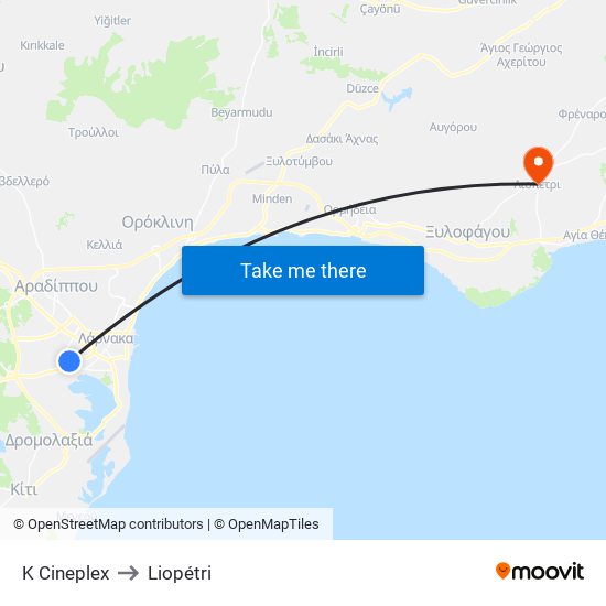 Κ Cineplex to Liopétri map
