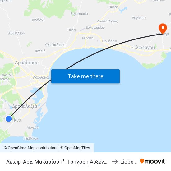 Λεωφ. Αρχ. Μακαρίου Γ' - Γρηγόρη Αυξεντίου to Liopétri map