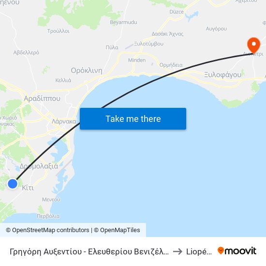 Γρηγόρη Αυξεντίου - Ελευθερίου Βενιζέλου to Liopétri map