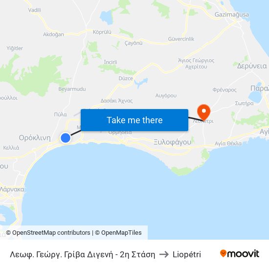 Λεωφ. Γεώργ. Γρίβα Διγενή - 2η Στάση to Liopétri map