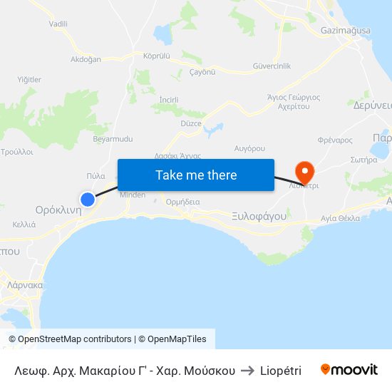 Λεωφ. Αρχ. Μακαρίου Γ' - Χαρ. Μούσκου to Liopétri map