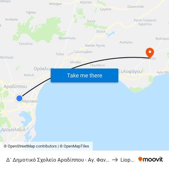 Δ´ Δημοτικό Σχολείο Αραδίππου - Αγ. Φανουρίου 1 to Liopétri map