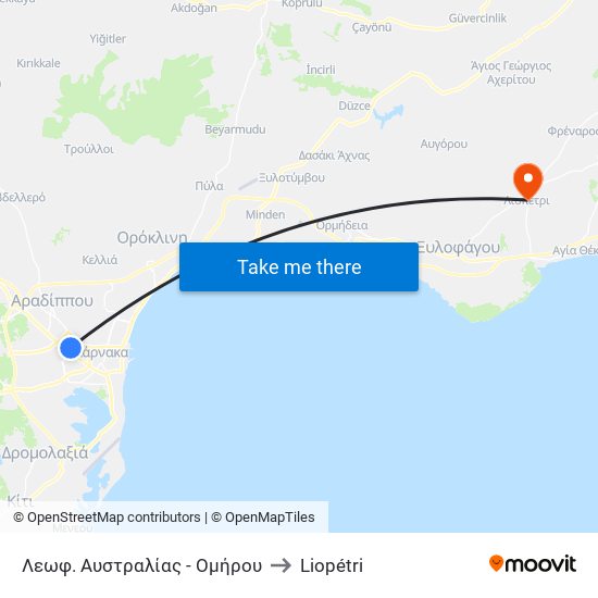 Λεωφ. Αυστραλίας - Ομήρου to Liopétri map