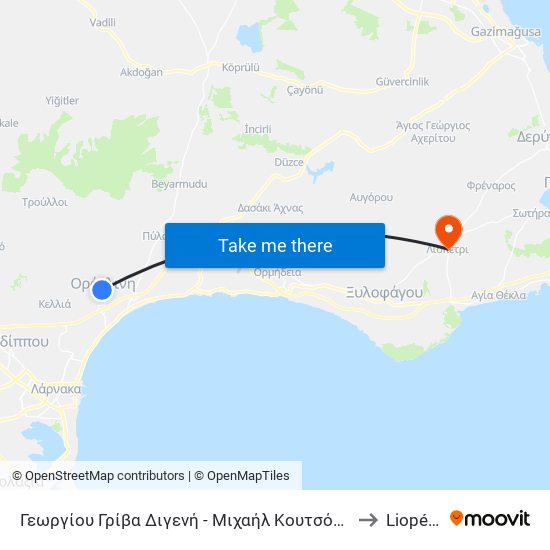 Γεωργίου Γρίβα Διγενή - Μιχαήλ Κουτσόφτα to Liopétri map