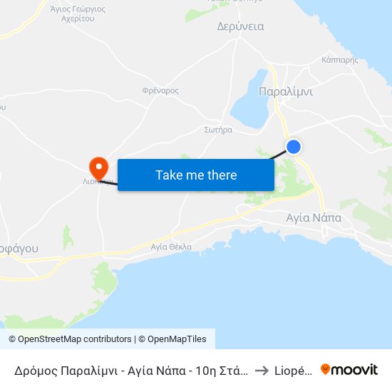 Δρόμος Παραλίμνι - Αγία Νάπα - 10η Στάση to Liopétri map