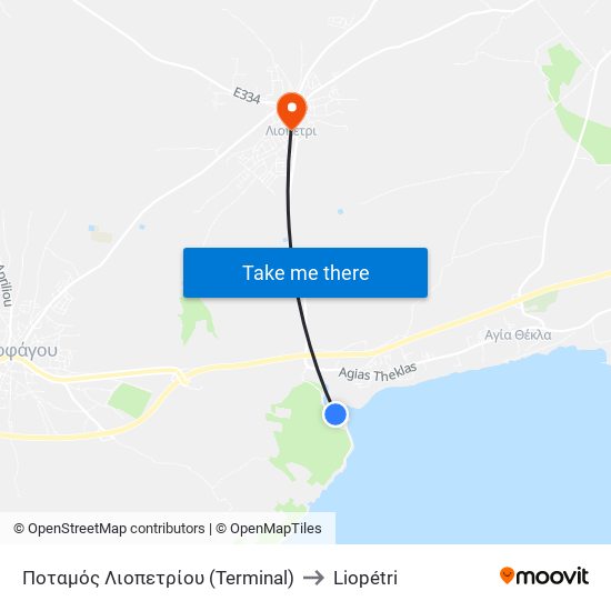 Ποταμός Λιοπετρίου (Terminal) to Liopétri map