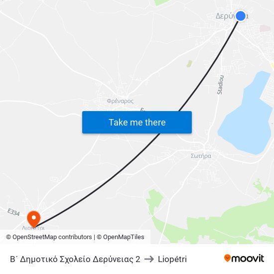 Β´ Δημοτικό Σχολείο Δερύνειας 2 to Liopétri map