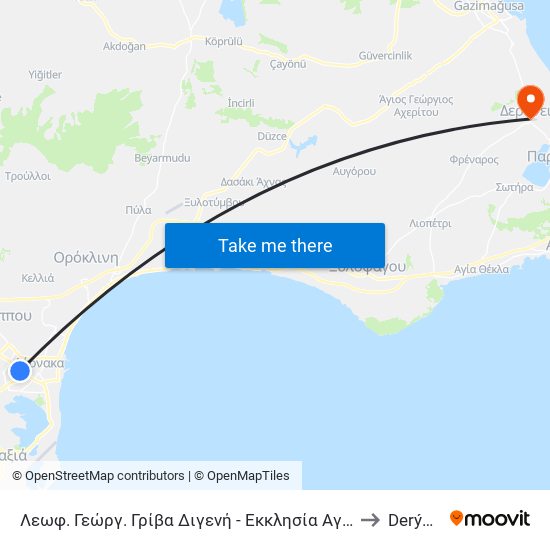 Λεωφ. Γεώργ. Γρίβα Διγενή - Εκκλησία Αγ. Γεωργίου to Derýneia map