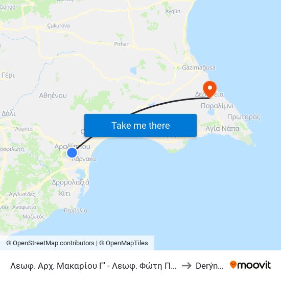 Λεωφ. Αρχ. Μακαρίου Γ' - Λεωφ. Φώτη Πίττα 2 to Derýneia map