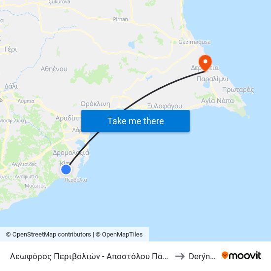 Λεωφόρος Περιβολιών - Αποστόλου Παύλου 1 to Derýneia map