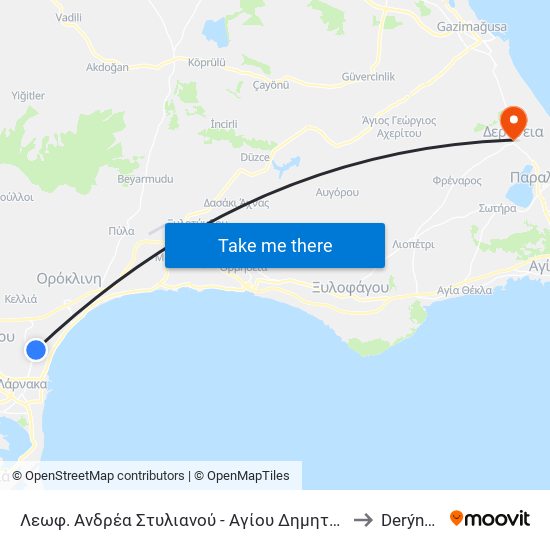 Λεωφ. Ανδρέα Στυλιανού - Αγίου Δημητρίου to Derýneia map