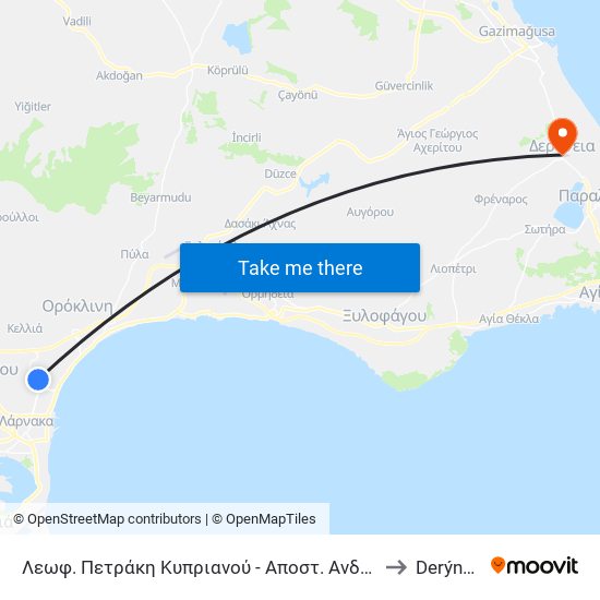 Λεωφ. Πετράκη Κυπριανού - Αποστ. Ανδρέου to Derýneia map
